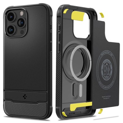 Husa iPhone 15 Pro Max Spigen Rugged Armor MagSafe, negru foto