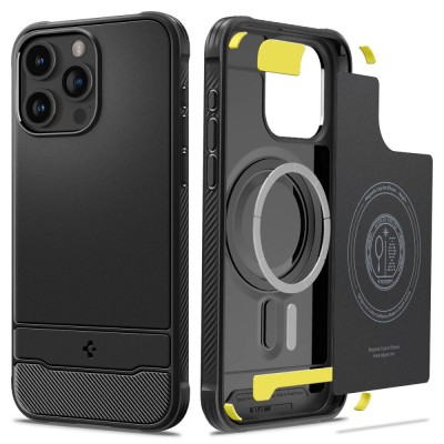 Husa pentru iPhone 15 Pro, Spigen Rugged Armor MagSafe, Black foto