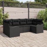 Set de canapea de gradina Gossi 6 piese cu perne negru ratan poli, canapea de gradina Gossi cu 2 locuri si perne negru ratan poli