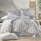 Lenjerie pat dublu,bumbac ranforce,4 piese,gri cu inimioare,RNFN219-A1047