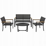 Set mobilier gradina/terasa, negru si natur, 1 masa, 2 scaune, 1 canapea, Imala, Jumi
