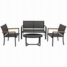 Set mobilier gradina/terasa, negru si natur, 1 masa, 2 scaune, 1 canapea, Imala