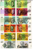 REPRODUCERE lot 6 bancnote Australia seria 1974-1994 , Dimensiune reala 1:1, Australia si Oceania