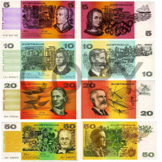 REPRODUCERE lot 6 bancnote Australia seria 1974-1994 , Dimensiune reala 1:1