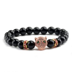 Bratara unisex leopard, BT147, Negru/Rose gold