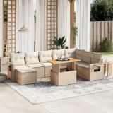 VidaXL Set canapele de grădină, 9 piese, cu perne, bej, poliratan