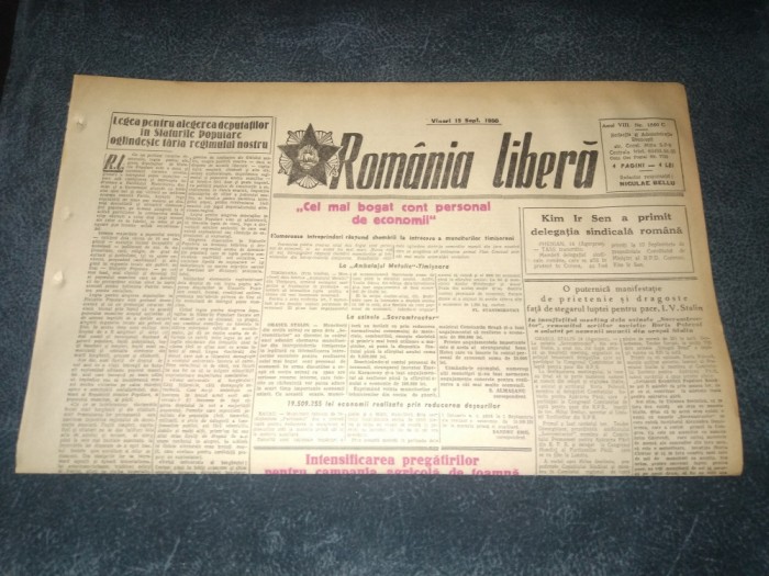 ZIARUL ROMANIA LIBERA 15 SEPTEMBRIE 1950