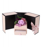Cutie pentru bijuterii cu sertar si buchet de flori decorativ , roz 39 cm x 17 cm, Oem