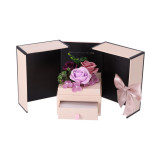 Cutie pentru bijuterii cu sertar si buchet de flori decorativ , roz 39 cm x 17 cm