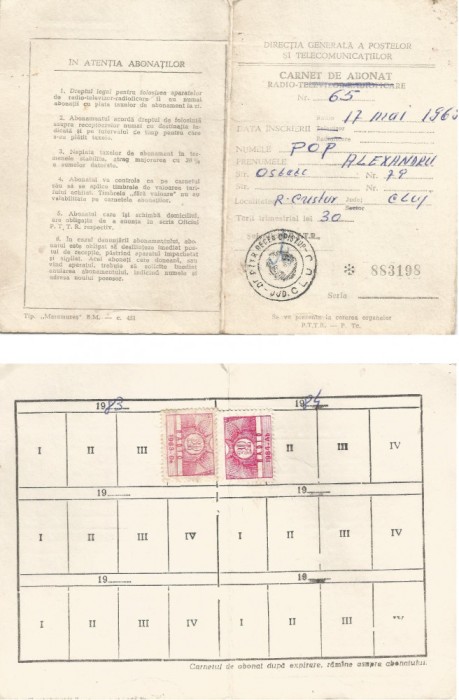 Romania, Carnet de abonat radio-televizor-radioficare, Recea-Cristur, 1983