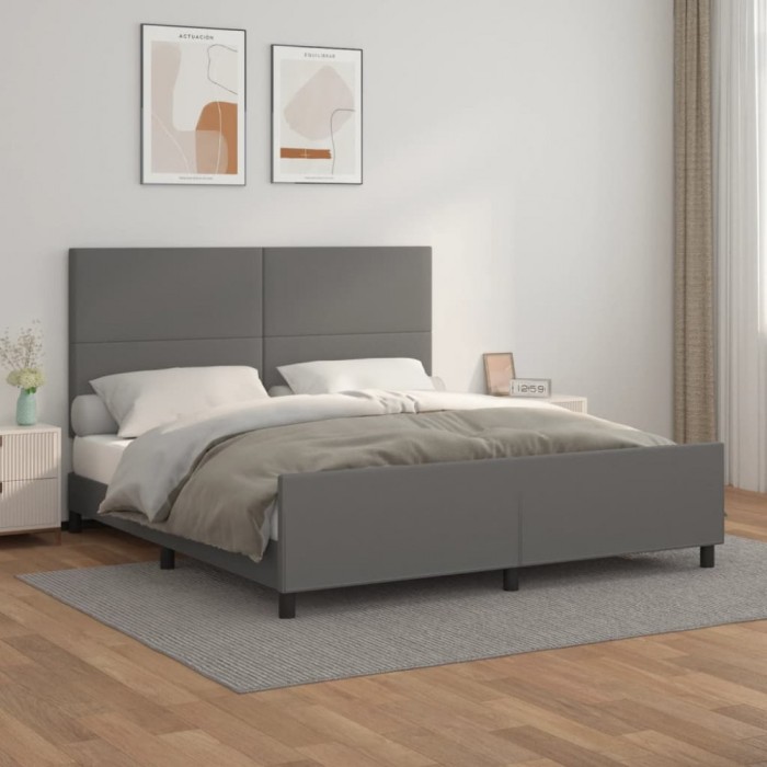 vidaXL Cadru de pat cu tăblie, gri, 180x200 cm, piele ecologică 3125467
