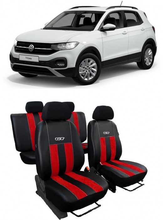 Huse scaune auto piele si textil Volkswagen T-Cross (2019-2022) Rosu