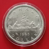 SV * Canada 1 DOLLAR 1965 * ARGINT. 800 * AUNC+ &icirc;n capsulă, America de Nord