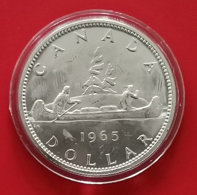 SV * Canada 1 DOLLAR 1965 * ARGINT. 800 * AUNC+ &amp;icirc;n capsulă foto