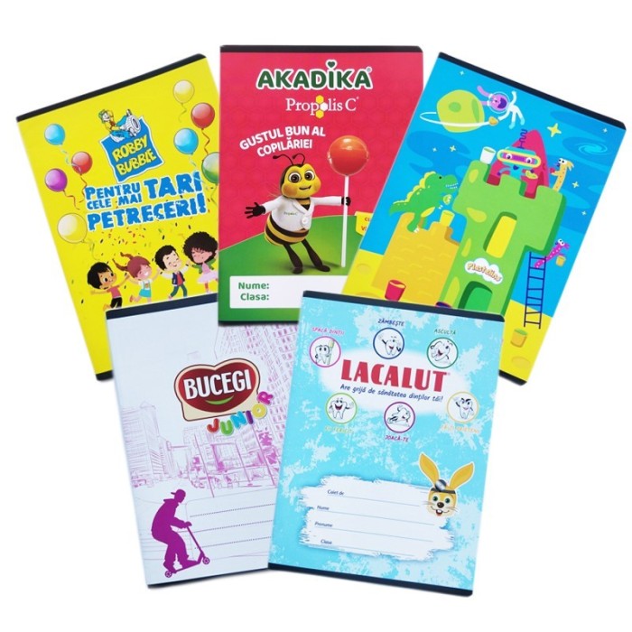 Set 5 bucati Caiet A5 40 file dictando, coperta policromie, Pigna