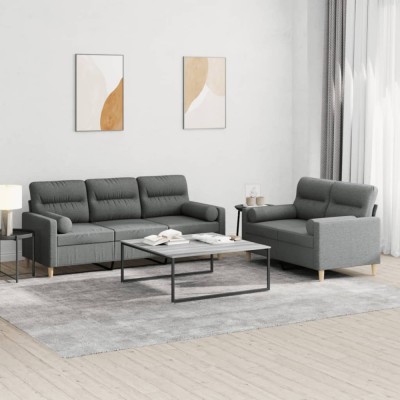 vidaXL Set de canapele cu perne, 2 piese, gri &amp;icirc;nchis, material textil 3201617 foto