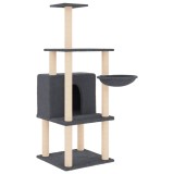 Cumpara ieftin Ansamblu Pisici Gri Inchis 132cm cu Sisal, Casuta si Cos | Turn de Joaca, Zgariat si Relaxare
