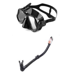 Set scuba diving si snorkeling Aloma AM708 format din masca si tub, lentila duala, prindere GoPro, negru