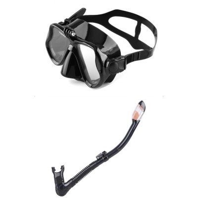 Set scuba diving si snorkeling Aloma AM708 format din masca si tub, lentila duala, prindere GoPro, negru foto