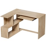 HOMCOM Birou de colț, 120 x 100 x 76 cm, Birou computer &icirc;n L cu suport pentru tastatură, 4 compartimente deschise, natural | Aosom Romania