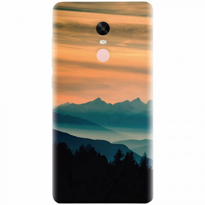 Husa silicon pentru Xiaomi Redmi Note 4, Blue Mountains Orange Clouds Sunset Landscape