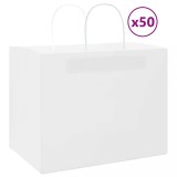 VidaXL Pungi de h&acirc;rtie 50 buc cu m&acirc;nere albe 32x22x24 cm