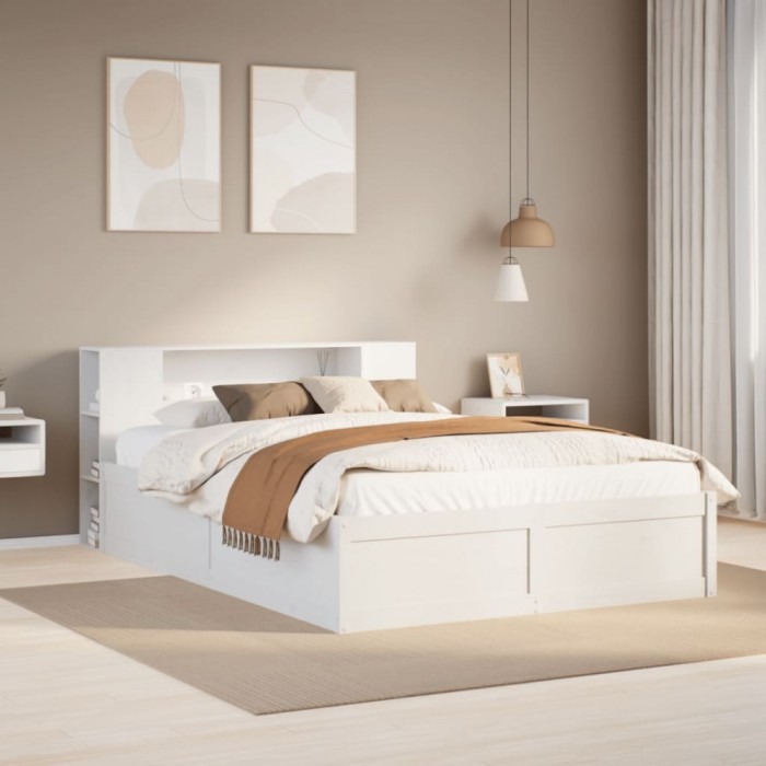 Gossi cadru de pat fara saltea, alb, 140x190 cm, lemn masiv de pin