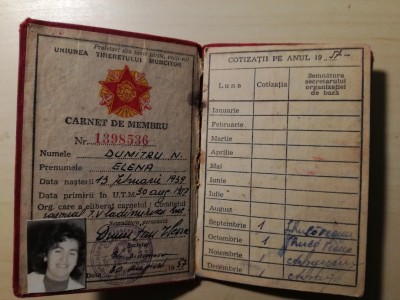 Carnet UTM, 1957, Bucuresti, comunism foto