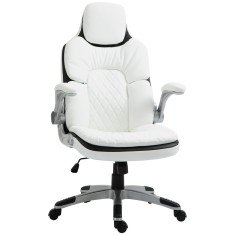 Scaun de birou ergonomic Vinsetto cu suporturi pentru brațe rabatabile, scaun de birou cu &icirc;nălțime reglabilă și funcție de balans, scaun căptușit gros