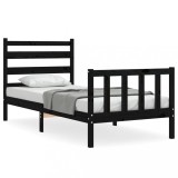 Cumpara ieftin Cadru de pat cu tablie Small Single, negru, lemn masiv