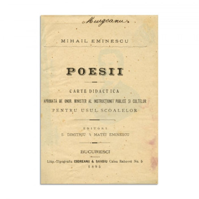 Mihail Eminescu, Poesii, Carte Didactică, 1895, Piesă rară foto