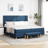 Cumpara ieftin Pat cu arcuri cu headboard albastru 200 x 200 cm tesatura