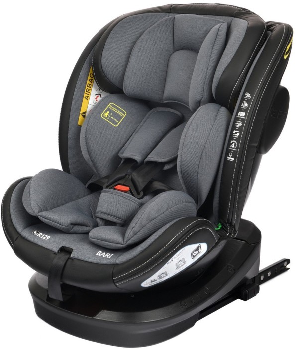 Scaun auto rotativ, model Bari, 0-36 kg, i-Size, 360 grade, R129, tetiera reglabila, ISOFIX, negru-gri
