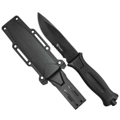 Cutit militar tactic Foxter, 25 cm, cu dispozitiv de spart geamuri, toc, negru foto