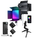 Cumpara ieftin Pachet RBG1200 Lampa Video LED RGB 60W 2500K-8500K cu 2 baterii NP-F970, incarcator rapid dual si mini trepied inclus