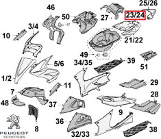 Carena laterala dreapta spate originala Peugeot Jet Force 50-125cc (negru mat) foto