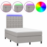Cumpara ieftin Pat cu arcuri, saltea si LED, gri deschis, 120x190 cm, textil