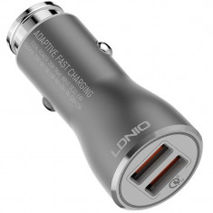 Incaractor Auto Ldnio C407q Qualcomm 3.0 Quick Charge 2 Iesiri Usb 3.0a Cu Cablu Micro Usb Inclus Silver Textil foto