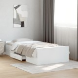 VidaXL Cadru de pat cu sertare, alb, 75x190 cm, lemn prelucrat