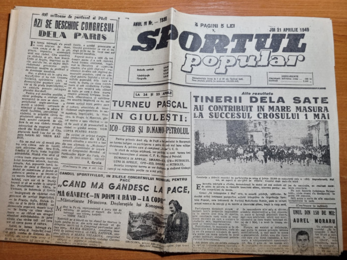 sportul popular 21 aprilie 1949-ciclism,fotbal,gimnastica