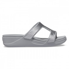 Papuci Crocs Monterey Metallic Slip-On Wedge Gri - Light Grey