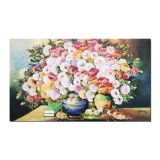 Tablou cu flori pictat manual, Vaza cu crizanteme, 100x60cm ulei pe panza, gata de expus pe perete
