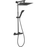 Set 2 in 1 Fresco NP76SQ-TBR7U-BL, baterie perete dus termostatata cu set bara dus cu suport culisant, dus fix si para dus mobila, 5 bar presiune maxi, Ferro