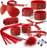 Cumpara ieftin Set Bondage Erotica Fetish Art, Piele Rosie cu plus, 12 piese