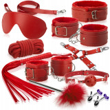 Set Bondage Erotica Fetish Art, Piele Rosie cu plus, 12 piese