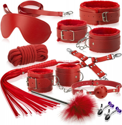 Set Bondage Erotica Fetish Art, Piele Rosie cu plus, 12 piese foto