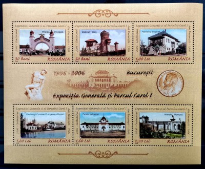 ROMANIA 2006 Expozitia generala 1906 si Parcul Carol - Bloc de 6 MNH - LP 1724 a foto