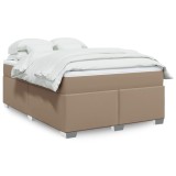 vidaXL Pat box spring cu saltea, cappuccino, 140x200cm piele ecologică 3285216