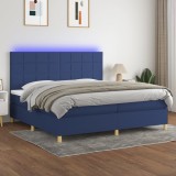 Gossi pat cu arcuri, saltea si led, albastru, 200x200 cm, textil