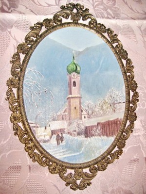 38A-Aplica ovala foto placaj peisaj rustic montan metal bronzuit. foto